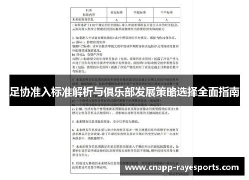 足协准入标准解析与俱乐部发展策略选择全面指南 足协准入标准解析与俱乐部发展策略选择全面指南